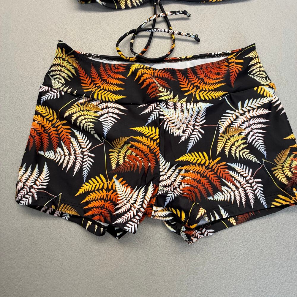 3 pc Women's Leaf Print Front Tie Bikini High Waist Shorts Swim w/Kimono Size M - Picture 3 of 8